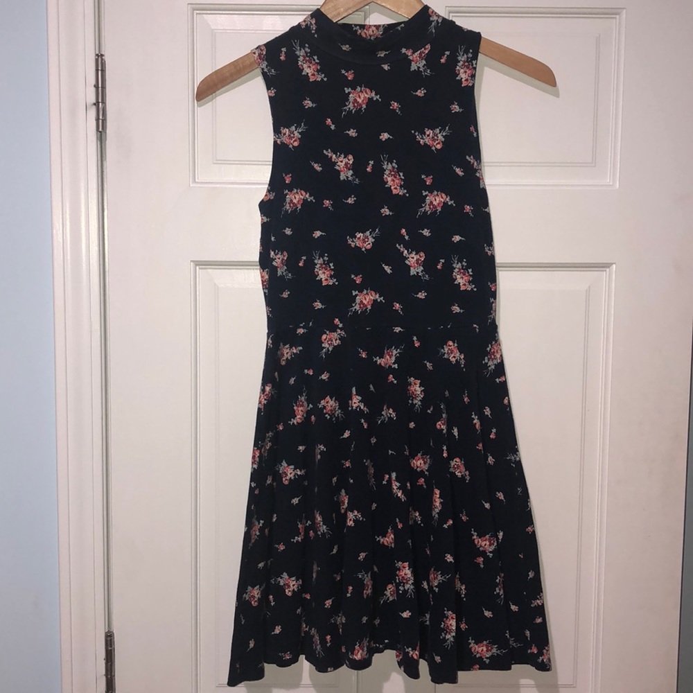Mock Neck Open Back Floral Dress